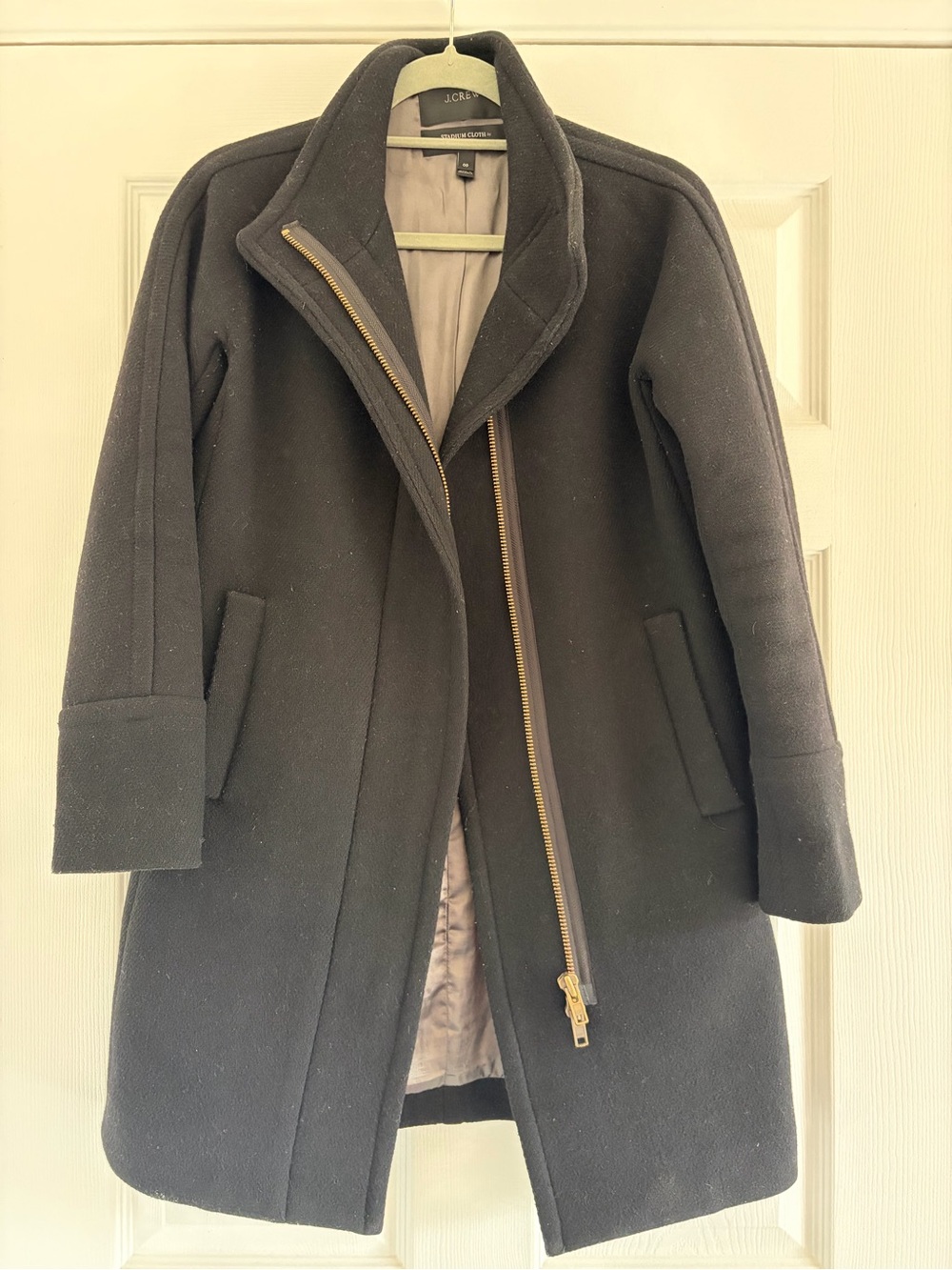 J. Crew Black Stadium Cloth Wool Coat Size 00
